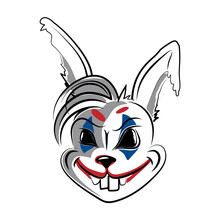 A Bad Bunny, Hand-drawn In Doodle Style. Hare Joker. Crazy Rabbit Head. Stylization Of An Animal With Human Emotions. Symbol Of The Year. Vector Illustration.