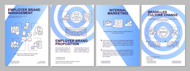 Wall Mural - Internal marketing blue gradient brochure template. HR program. Leaflet design with linear icons. 4 vector layouts for presentation, annual reports. Arial, Myriad Pro-Regular fonts used