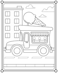 Ice cream car suitable for children's coloring page vector illustration