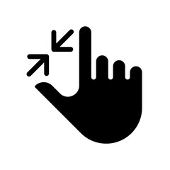 Poster - Zoom out touch black glyph icon. Multi touch technology. Adjust zoom. Touchscreen control gesture. Smartphone. Silhouette symbol on white space. Solid pictogram. Vector isolated illustration