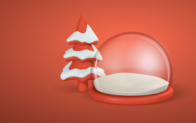 Wall Mural - Snow Globe with christmas tree. Snow ball. Xmas or New Year's decorative element. Vector illustration