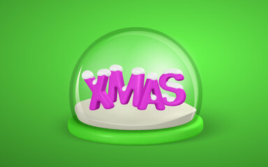 Wall Mural - Xmas banner design. 3d snow globe with white snow. Christmas poster. Vector illustration