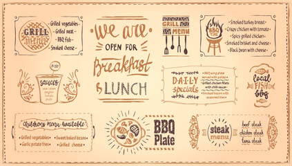 Wall Mural - Barbecue menu list template, board with BBQ symbols