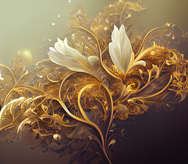 luxury and elegance concept, delicate gold decorative pieces on blur background, floral design decorative image