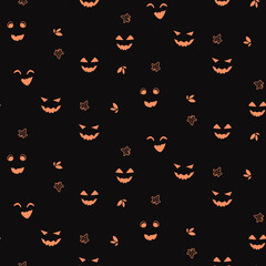 Wall Mural - Halloween pumpkins orange face expressions from the dark seamless pattern background