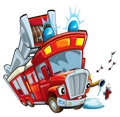 Wall Mural - Cartoon funny firetruck isolated illustration for children