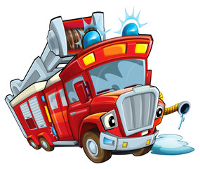 Wall Mural - Cartoon funny firetruck isolated illustration for children