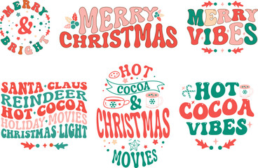 retro christmas saying bundle for card, greeting, design, t shirt print, postcard wish, poster, bann