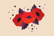 Three red poppy to make a symbol of a memorial day. Remembrance day concept. Flat vector illustrations isolated. 
