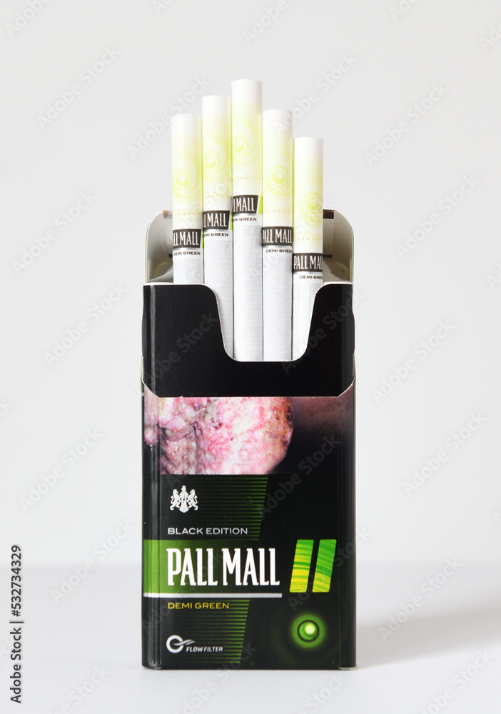 Belarus, Minsk -20.07.2022:Pall Mall cigarettes with a fruit capsule in the  filter. Stock Photo