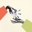 Leinwandbild Motiv Contemporary art collage, modern design. Aesthetic of hands. Trendy pastel colors. Copyspace for your ad or text. Surreal conceptual poster.
