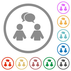 Sticker - Two talking persons with oval bubbles solid flat icons with outlines