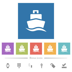 Sticker - Cruise ship front view solid flat white icons in square backgrounds