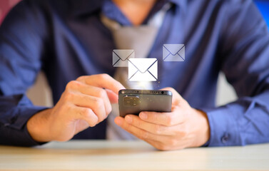 Poster - Businessman discusses the idea of email marketing, including how much email or digital newsletters a company sends to its clients.