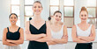© Jade Maas/peopleimages.com - Ballet class, dance school and women portrait of smile, happiness and standing arms crossed after training, practice and exercise. Ballerina girls with teacher for fitness, rehearsal and performance