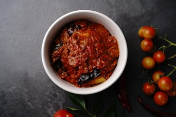 Wall Mural - Homemade Tomato Thokku Pickle or Chutney, selective focus