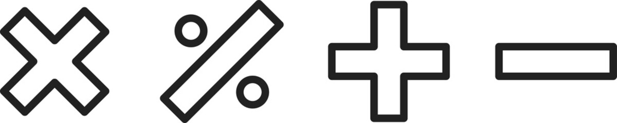 Basic mathematical symbols, plus, minus, division