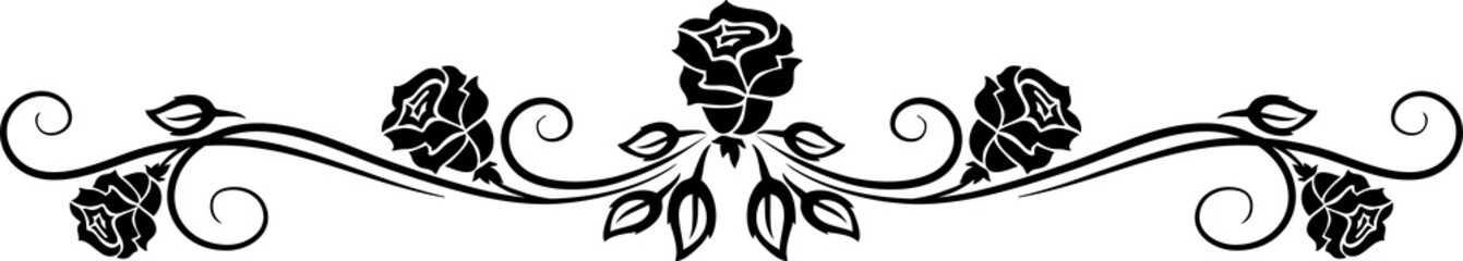 Poster - Black roses flower divider, vintage floral border