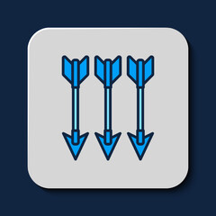 Sticker - Filled outline Crossed arrows icon isolated on blue background. Vector