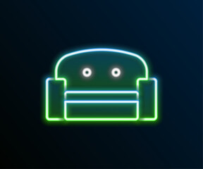 Poster - Glowing neon line Armchair icon isolated on black background. Colorful outline concept. Vector