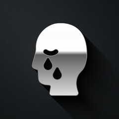 Wall Mural - Silver Man graves funeral sorrow icon isolated on black background. The emotion of grief, sadness, sorrow, death. Long shadow style. Vector