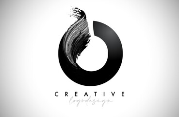 Wall Mural - letter o logo brush stroke with artistic watercolor paint brush icon vector design
