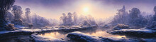 Artistic Concept Painting Of A Beautiful Winter Landscape, Background 3d Illustration.