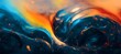 Leinwandbild Motiv Spectacular image of blue and orange liquid ink churning together, with a realistic texture and great quality. Digital art 3D illustration.