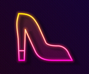 Wall Mural - Glowing neon line Woman shoe with high heel icon isolated on black background. Vector