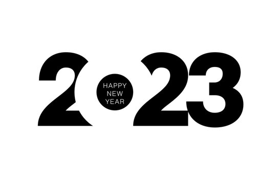2023 Happy New Year text design. 2023 for brochure design template, card, banner. Happy New Year 2023 isolated on white background. Vector stock illustration.