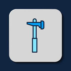 Wall Mural - Filled outline Hammer icon isolated on blue background. Tool for repair. Vector