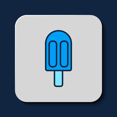 Sticker - Filled outline Ice cream icon isolated on blue background. Sweet symbol. Vector