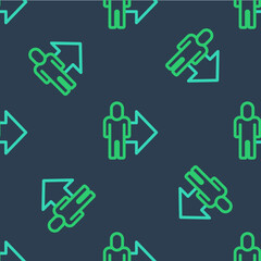 Poster - Line Leader of a team of executives icon isolated seamless pattern on blue background. Vector