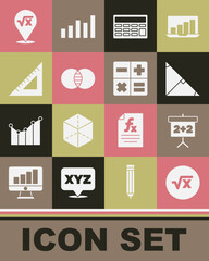 Poster - Set Square root of x glyph, Chalkboard, Angle bisector triangle, Calculator, Mathematics sets and B, Triangular ruler, and icon. Vector
