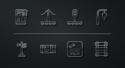 Poster - Set line News, Train traffic light, station bell, Smoking area, ticket, Railway, Railway, railroad track and icon. Vector