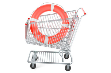 Poster - shopping cart with lifebuoy, safe shopping concept. 3d rendering