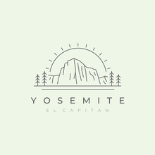 Yosemite National Park Line Art Logo, El Capitan Vector Illustration Design