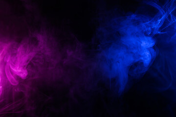 Wall Mural - waves of neon swirling blue and purple smoke dark abstract background