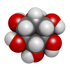 Sticker - inositol (myo-inositol) molecule. 3D rendering.  Inositol and its phosphates play essential roles in a number of biological processes. 