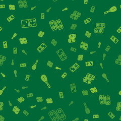 Sticker - Set line Domino, Kitchen whisk and Gamepad on seamless pattern. Vector