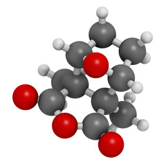 Wall Mural - Cantharidin blister beetle poison molecule. 3D rendering.  Secreted by blister beetles, spanish fly, soldier beetles, etc.