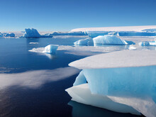 Icebergs Floating In The Antarctic Ocean