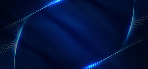 Abstract technology futuristic glowing blue and red  light lines with speed motion blur effect on dark blue background.