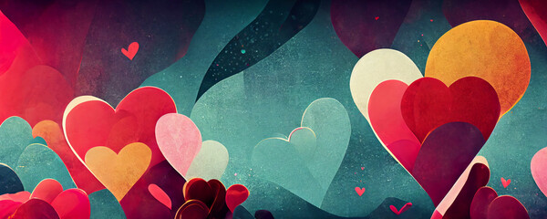 beautiful abstract wallpaper, background with hearts, balloons, confetti, good for valentine's day, 