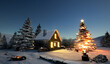 Karte mit Holzhütte im Winter zu Weihnachten