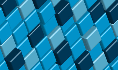 Fototapete - Cube 3d vector abstract background in blue color and perspective usable as wallpaper or editable illustration.