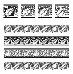 PNG transparent set of vintage seamless patterns of oak tree leaves and acorns in different colors, antique natural engraved design elements	
