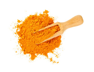 Wall Mural - Wooden scoop full of yellow turmeric powder