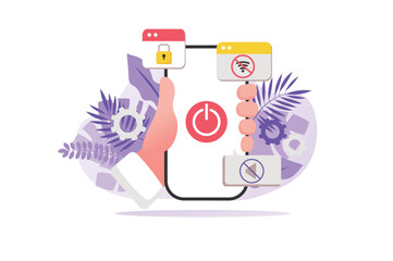 Aufkleber - Digital detox concept with people hand in flat design.