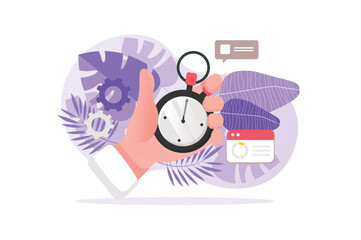 Poster - Time management concept with people hand in flat design.